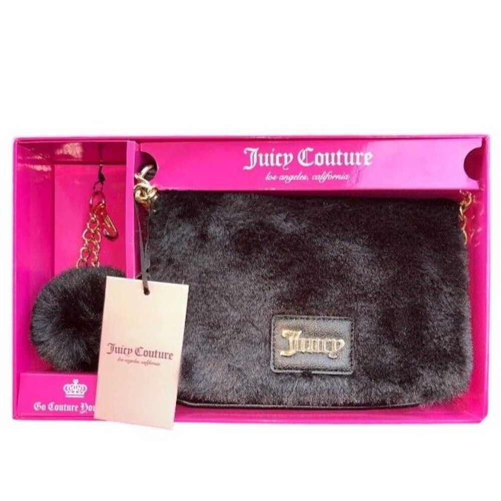 Juicy Couture Black Mini Purse Faux Fur Licorice Purse Handbag Crossbody New